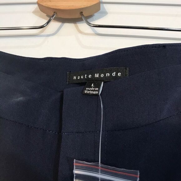 HAUTE MONDE Slim Cropped Navy Pants With Red Side Stripe - Picture 6 of 8